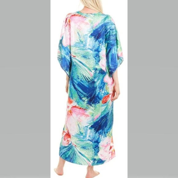 Natori Private Luxuries Paradise Palms Caftan Size L Tropical NWT - Picture 2 of 10